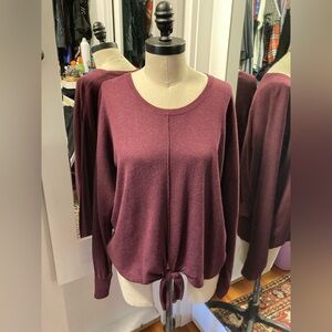Style & Co Cozy Lightweight Crewneck Tie Front Sweater - Berry Plum, Size PL